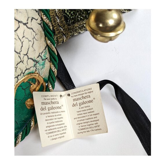 Vintage Authentic Venetian Mask Full Face Mardi Gras Carnival Jester with Tag - Picture 6 of 8